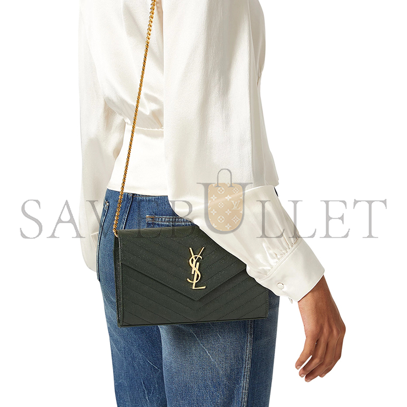 YSL CLASSIC CASSANDRE CHAIN WALLET IN GRAIN DE POUDRE LEATHER 377828BOW013051 (22.5*14*4cm)